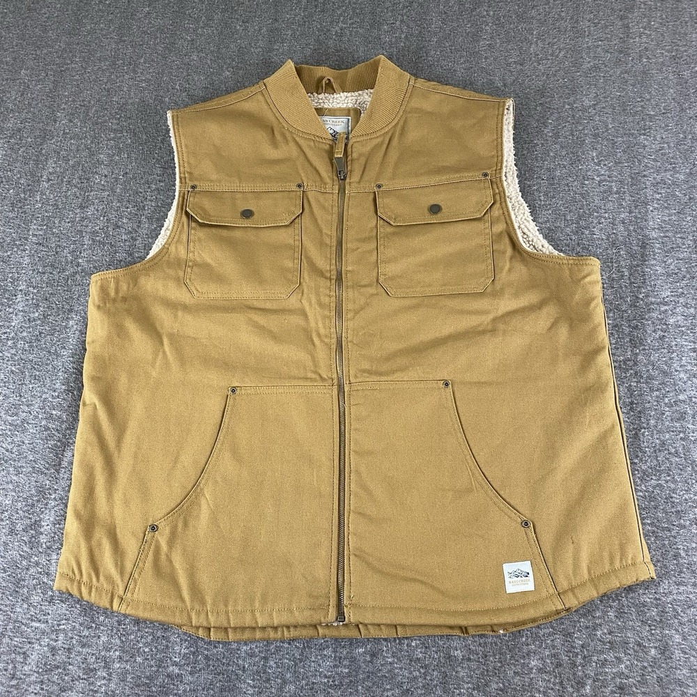Bass Creek Men's Sherpa Lined Canvas Work Vest Brown XL Outdoor